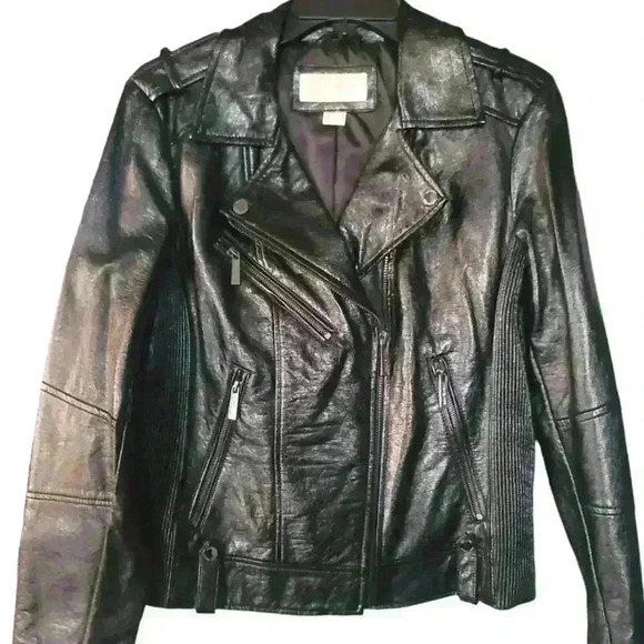 Michael Kors Jackets & Blazers - Micheal Kors Crinkled Patent Faux Leather Moto Jacket size Large
